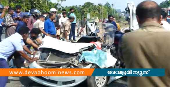 കൊടകരയിൽ കാറിനു പിന്നിൽ ബസിടിച്ച് അപകടം; മൂന്നു പേർക്ക് പരിക്ക്